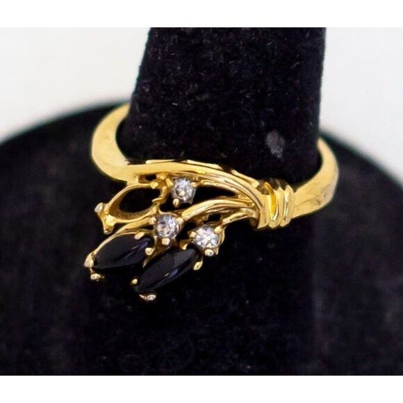 Size 6, Vintage Art Nouveau Elven Abstract Leaf Rhinestones Gold Tone Ring - A23 - Picture 1 of 3